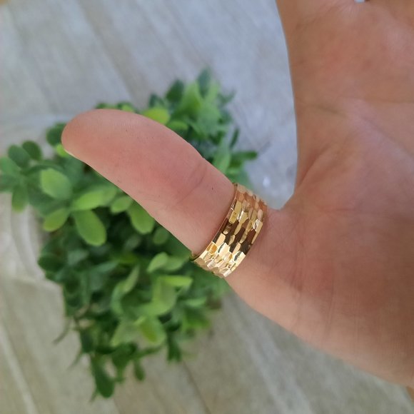 Gold-Plated, Stainless Steel Wide Band Wedding Ring - Multi Faceted Size 7 - Picture 1 of 15